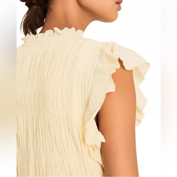 ba&sh Noah Shirred Midi Dress in Jaunde Yellow - Picture 8 of 16